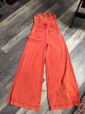 Romper Wide-Leg Women’s Denim - Orange Red
